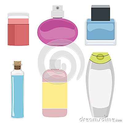 Various cosmetics make up perfume bottle set Vector Illustration