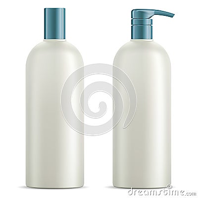 Cosmetic bottle set. Shampoo, shower gel package Vector Illustration