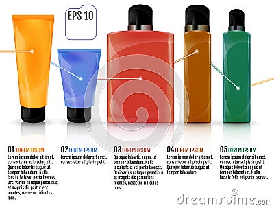 Cosmetic bottles isolated, vector illustration. Closeup color co Vector Illustration