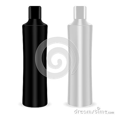 Cosmetic Bottles Pack. Black and Silver Containers Vector Illustration