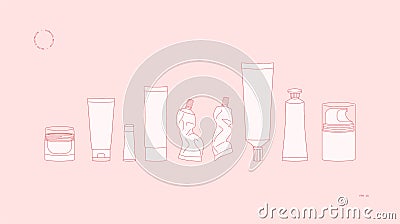 Cosmetic bottles set. Minimalist beauty packaging. Linear illustration. Vector Illustration