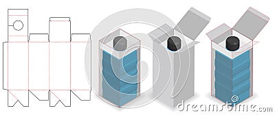 Cosmetic box with bottle tube neck lock dieline Vector Illustration