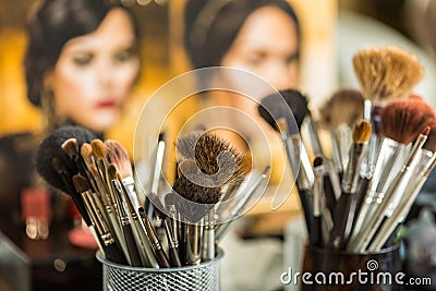 Cosmetic brushes for makeup Stock Photo