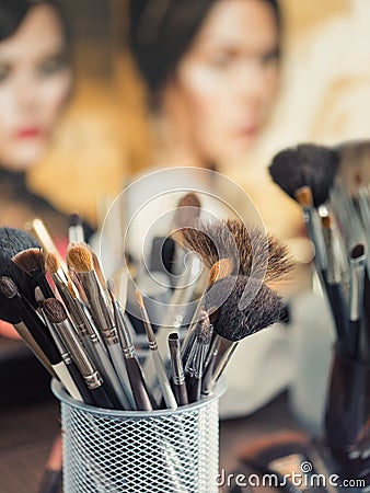 Cosmetic brushes for makeup Stock Photo