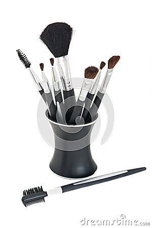 Cosmetic Brushes in Stand Stock Photo