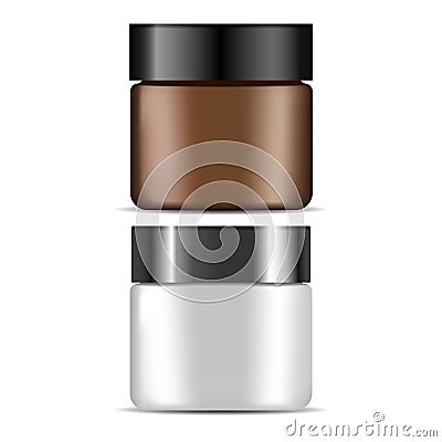 Cosmetic cream jar, brown, white plastic bottle Vector Illustration