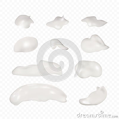 Cosmetic cream smears, realistic creamy or lotion texture, gel blob set Vector Illustration