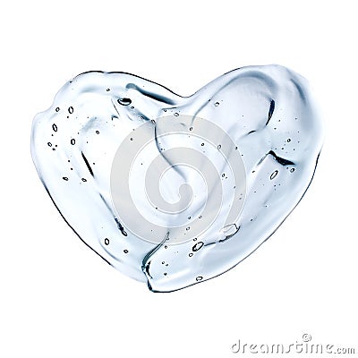 Cosmetic cream transparent liquid gel serum texture heart shape with micro bubble on white background Stock Photo