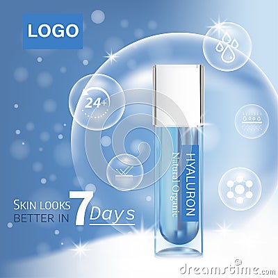 Cosmetic essence contained in a droplet bottle template for design Ads poster, presentation, banner. Serum essence for skin care Vector Illustration