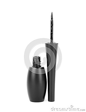 Cosmetic eyeliner with sample strokes isolated on white background Stock Photo