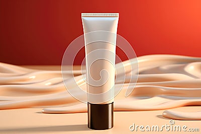 Cosmetic foundation in a plastic tube on a creative background Stock Photo