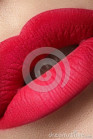 Cosmetic. Glamour fashion bright pink lips mat make-up Stock Photo