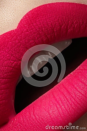 Cosmetic. Glamour fashion bright pink lips mat make-up Stock Photo