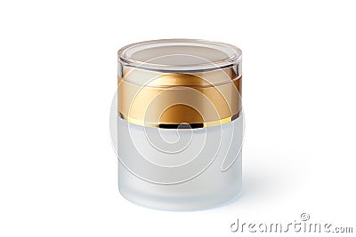 cosmetic glass jar with golden lid Stock Photo