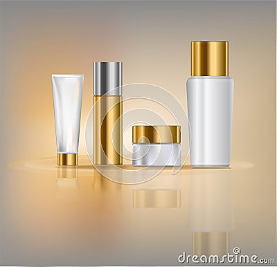 Cosmetic gold and white mock up Vector Illustration