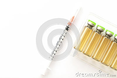 Cosmetic injections bottle - botox, filler, collagen and hyaluronic acid solution. Injection cosmetology. Stock Photo