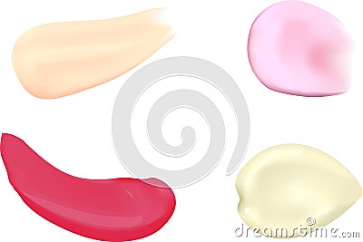 Cosmetic lipstick smear strokes isolated on white background Vector Illustration. Palette For Make Up. Vector Illustration