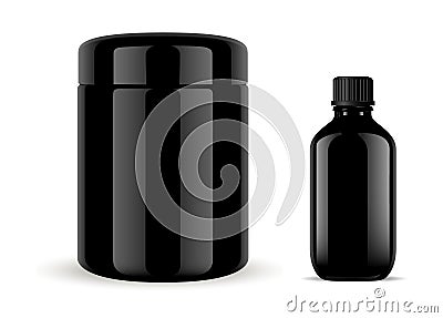 Cosmetic Medical Glass Bottle Set. Vial Jar Mockup Vector Illustration