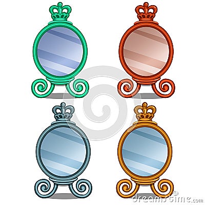 Cosmetic mirror with crown decoration in cartoon Vector Illustration