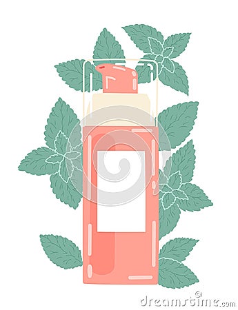 Cosmetic with peppermint extract. Bottle with dispenser Vector Illustration