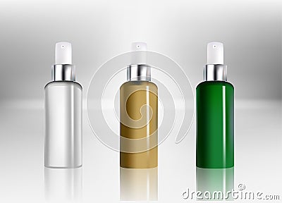 Cosmetic plastic bottle spray. Liquid container for ads package. Vector Illustration