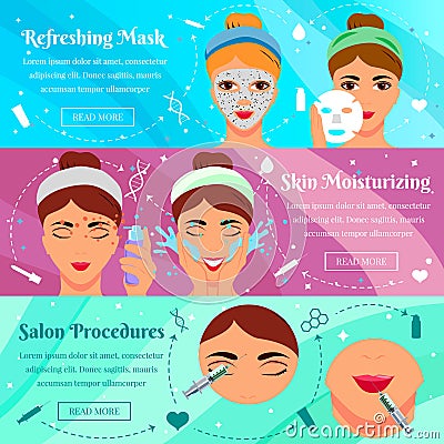 Cosmetic Procedures Flat Horizontal Banners Vector Illustration