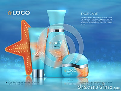 Cosmetic product background. Beauty care cosmetic product skincare 3D promotion cream bottle. Realistic cosmetic Vector Illustration