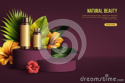 Cosmetic product floral composition. Vector Illustration