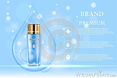 Cosmetic products ad. Vector 3d illustration. Skin care bottle template design. Face and body make up cream and lotion Vector Illustration