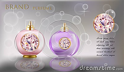 Cosmetic products glass ,pink and purple color Vector Illustration