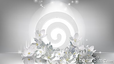 Cosmetic realistic poster, falling jasmine flowers Vector Illustration