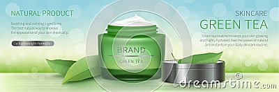 Green glass jar with natural cream Vector Illustration