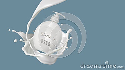 Cosmetic milk swirl, splash and white pump bottle Vector Illustration