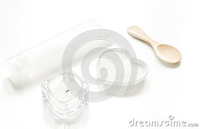 Cosmetic set in body care consept on white table background Stock Photo
