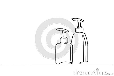 Cosmetic shampoo bottles Continuous one line draw Vector Illustration