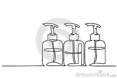 Cosmetic shampoo bottles Continuous one line draw Vector Illustration