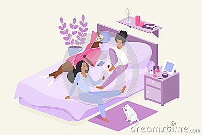 Cosmetic skincare and makeup routine of three girls on pajama party or sleepover Vector Illustration