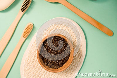 Cosmetic sours for the body, against a mint background Stock Photo