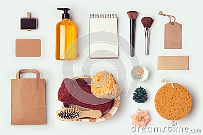 Cosmetic SPA mock up template for branding identity design. View from above. Stock Photo