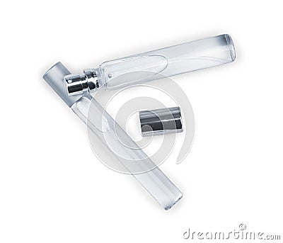 Cosmetic spray top view. Stock Photo