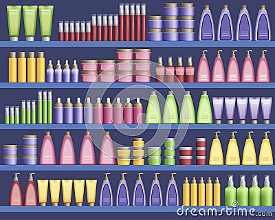 Cosmetic supplies in the supermarket Vector Illustration