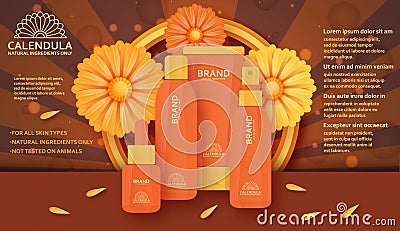 Cosmetic template with calendula. Vector illustration. Vector Illustration