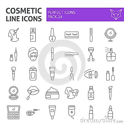 Cosmetic thin line icon set, makeup symbols collection, vector sketches, logo illustrations, beauty signs linear Vector Illustration