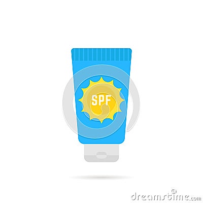 Cosmetic tube of sunscreen with sun protection factor or spf Vector Illustration