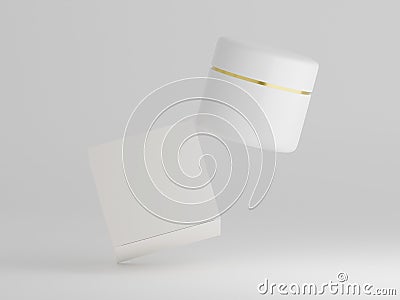 Cosmetic cream jar floating with packaging box on a plain white background Stock Photo