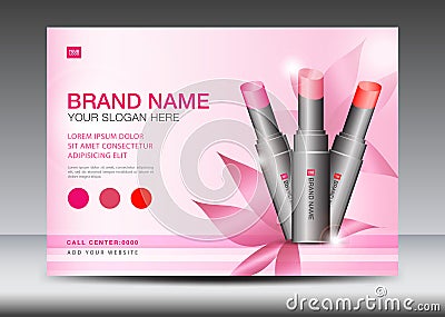 Cosmetics Banner design Template vector illustration, lipstick mask bottle isolated, Brochure flyer, product design, advertisement Vector Illustration