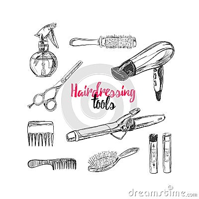 Cosmetics and beauty background with make up artist and hairdressing objects: lipstick, cream, brush. With place for your text .Te Vector Illustration