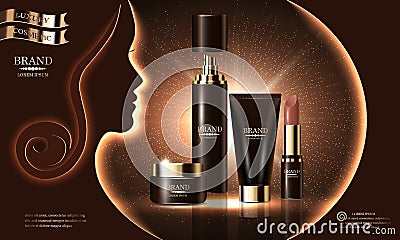 Cosmetics beauty product, premium body spray cream shampoo lipstick for skin care, ad template for design poster, cosmetic present Vector Illustration