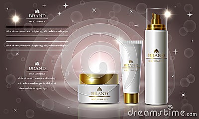 Cosmetics beauty series, ads of premium body cream for skin care. Template for design banners, vector illustration. Vector Illustration