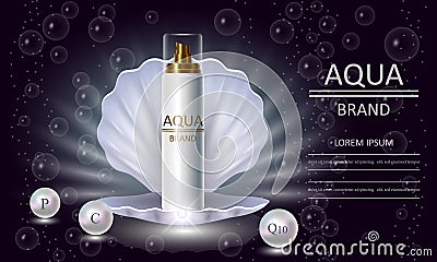 Cosmetics beauty series, premium body Pearl Spray packaging for skin care. Template for design banners, vector illustration. Vector Illustration
